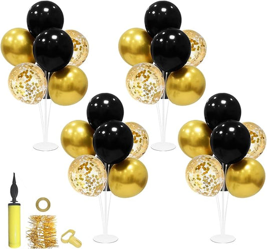 Black and Gold Party Decorations 4 Set Balloon Stand Table Centerpieces for Men's Women's Birthday Wedding Retirement Anniversary Graduation Decorations 2026 New Years Eve