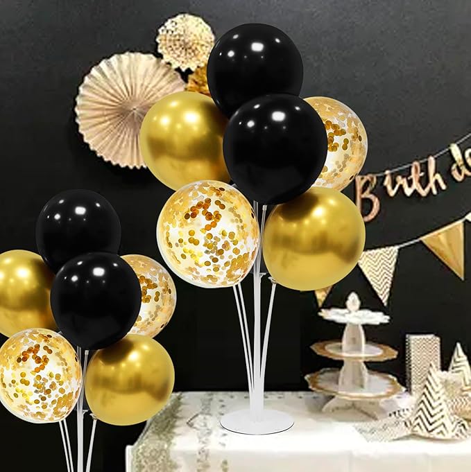 Black and Gold Party Decorations 4 Set Balloon Stand Table Centerpieces for Men's Women's Birthday Wedding Retirement Anniversary Graduation Decorations 2026 New Years Eve