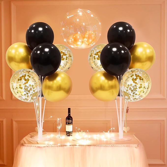 Black and Gold Party Decorations 4 Set Balloon Stand Table Centerpieces for Men's Women's Birthday Wedding Retirement Anniversary Graduation Decorations 2026 New Years Eve