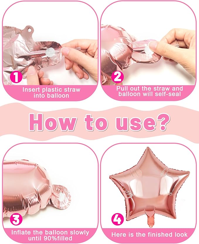 Rose Gold Happy Birthday Party Decorations, Happy Birthday Banner, Rose Gold Foil Heart Star Confetti Balloons Curtain Backdrop Hanging Swirls Party Decor for Girls Women Princess