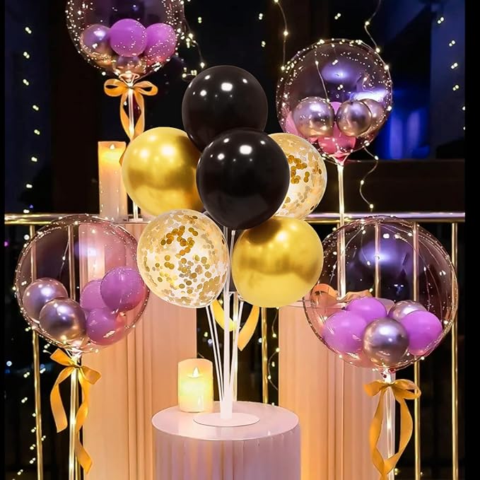 Black and Gold Party Decorations 4 Set Balloon Stand Table Centerpieces for Men's Women's Birthday Wedding Retirement Anniversary Graduation Decorations 2026 New Years Eve