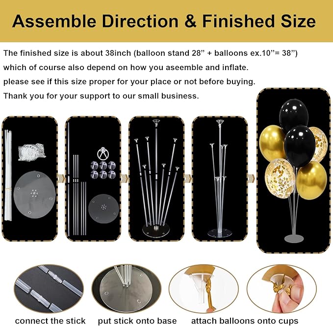 Black and Gold Party Decorations 4 Set Balloon Stand Table Centerpieces for Men's Women's Birthday Wedding Retirement Anniversary Graduation Decorations 2026 New Years Eve